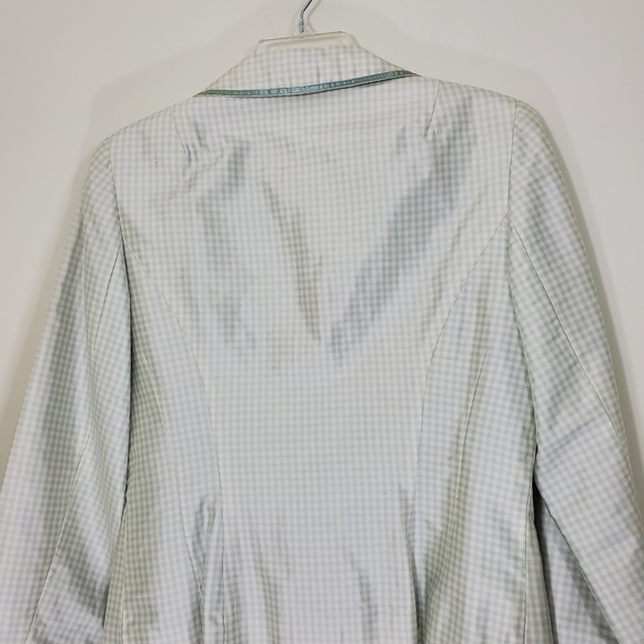 Noviello-Bloom Green/White Checked 100% Silk Vintage Jacket, Size 10. - Picture 11 of 16